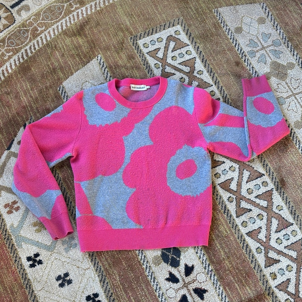 Marimekko Pink and Gray Floral Sweater